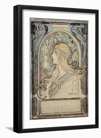 Study for 'Zodiac', 1896-Alphonse Mucha-Framed Giclee Print