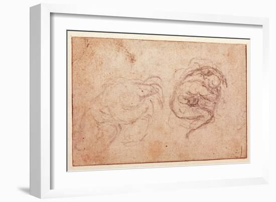 Study of a Crouching Figure (Black Chalk on Paper) (Recto)-Michelangelo Buonarroti-Framed Giclee Print