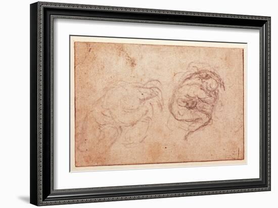 Study of a Crouching Figure (Black Chalk on Paper) (Recto)-Michelangelo Buonarroti-Framed Giclee Print