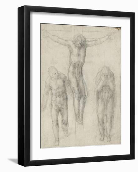 Study of a Crucified Christ and Two Figures, C.1560-Michelangelo Buonarroti-Framed Giclee Print