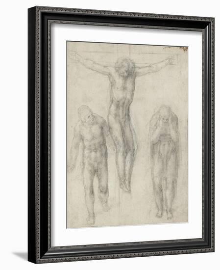 Study of a Crucified Christ and Two Figures, C.1560-Michelangelo Buonarroti-Framed Giclee Print