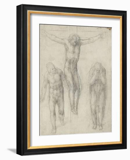 Study of a Crucified Christ and Two Figures, C.1560-Michelangelo Buonarroti-Framed Giclee Print