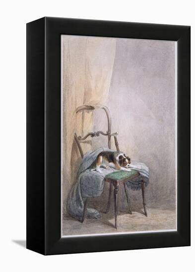 Study of a Dog on a Chair-William Henry Hunt-Framed Premier Image Canvas