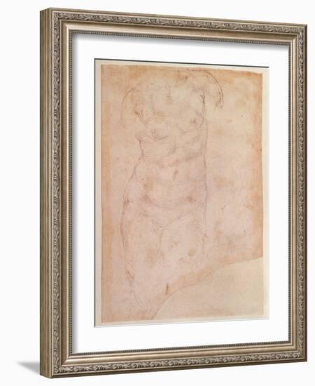 Study of a Female Nude (Black Chalk on Paper)-Michelangelo Buonarroti-Framed Giclee Print