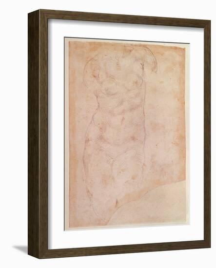 Study of a Female Nude (Black Chalk on Paper)-Michelangelo Buonarroti-Framed Giclee Print