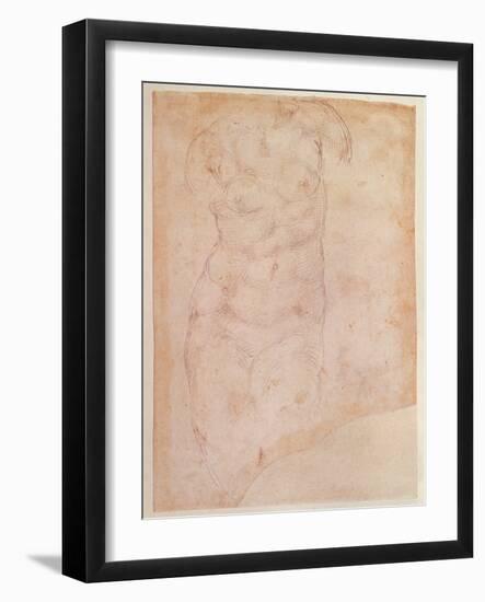 Study of a Female Nude (Black Chalk on Paper)-Michelangelo Buonarroti-Framed Giclee Print