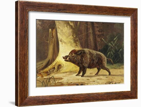 Study of a Fierce Boar in the Forest-Theodore Kiellerup-Framed Giclee Print