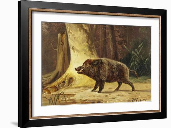 Study of a Fierce Boar in the Forest-Theodore Kiellerup-Framed Giclee Print