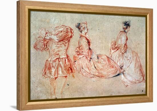 Study of a Flute-Player and Two Women, 1717 (Drawing)-Jean Antoine Watteau-Framed Premier Image Canvas