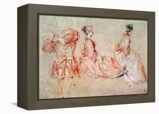 Study of a Flute-Player and Two Women, 1717 (Drawing)-Jean Antoine Watteau-Framed Premier Image Canvas