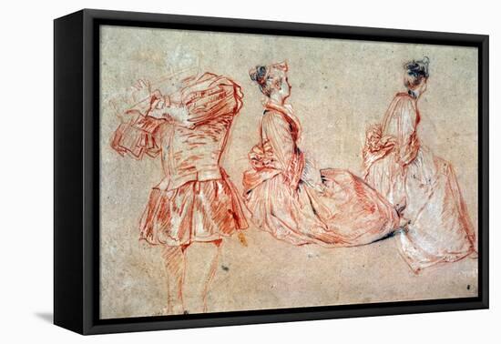 Study of a Flute-Player and Two Women, 1717 (Drawing)-Jean Antoine Watteau-Framed Premier Image Canvas