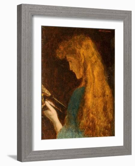 Study of a Girl's Head, 1880-86 (Oil on Canvas)-Arthur Hughes-Framed Giclee Print