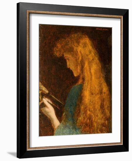 Study of a Girl's Head, 1880-86 (Oil on Canvas)-Arthur Hughes-Framed Giclee Print