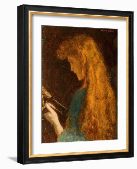 Study of a Girl's Head, 1880-86 (Oil on Canvas)-Arthur Hughes-Framed Giclee Print