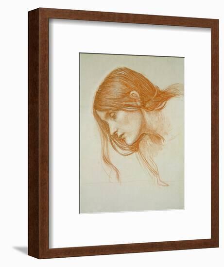 Study of a Girl's Head (Red Chalk on Paper)-John William Waterhouse-Framed Premium Giclee Print