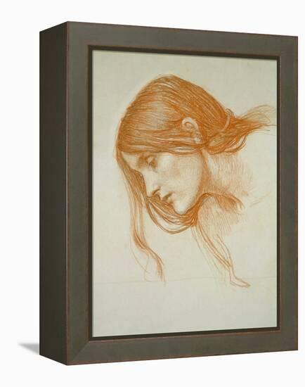 Study of a Girl's Head (Red Chalk on Paper)-John William Waterhouse-Framed Premier Image Canvas