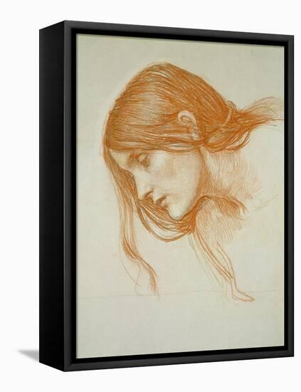 Study of a Girl's Head (Red Chalk on Paper)-John William Waterhouse-Framed Premier Image Canvas