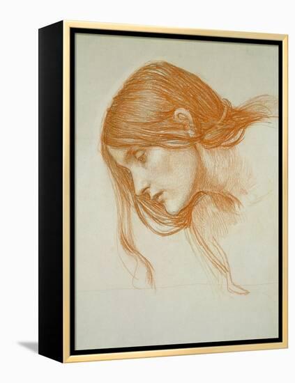 Study of a Girl's Head (Red Chalk on Paper)-John William Waterhouse-Framed Premier Image Canvas