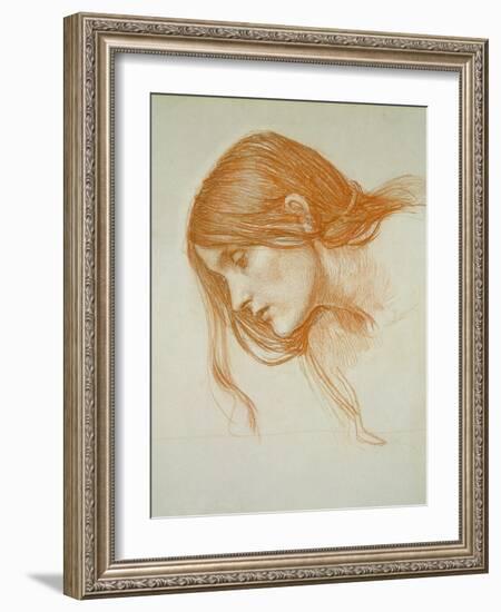 Study of a Girl's Head (Red Chalk on Paper)-John William Waterhouse-Framed Giclee Print