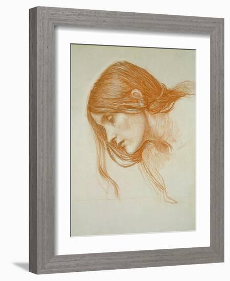 Study of a Girl's Head (Red Chalk on Paper)-John William Waterhouse-Framed Giclee Print