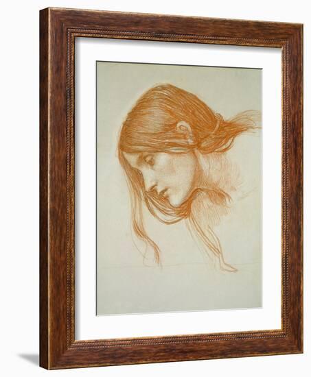 Study of a Girl's Head (Red Chalk on Paper)-John William Waterhouse-Framed Giclee Print