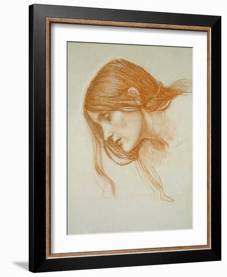 Study of a Girl's Head (Red Chalk on Paper)-John William Waterhouse-Framed Giclee Print