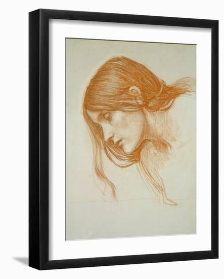 Study of a Girl's Head (Red Chalk on Paper)-John William Waterhouse-Framed Giclee Print