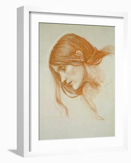 Study of a Girl's Head (Red Chalk on Paper)-John William Waterhouse-Framed Giclee Print