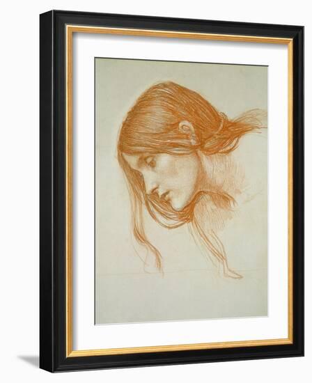 Study of a Girl's Head (Red Chalk on Paper)-John William Waterhouse-Framed Giclee Print