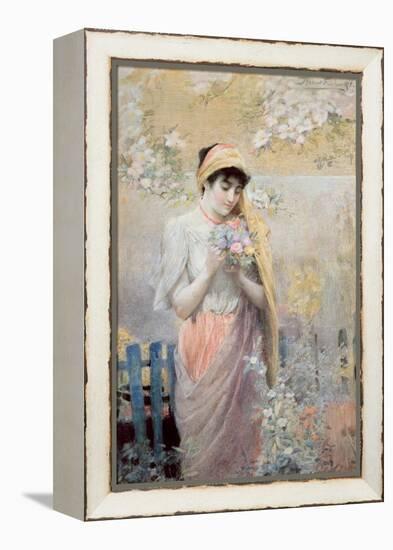 Study of a Girl with a Bouquet of Flowers in a Garden-Robert Fowler-Framed Premier Image Canvas