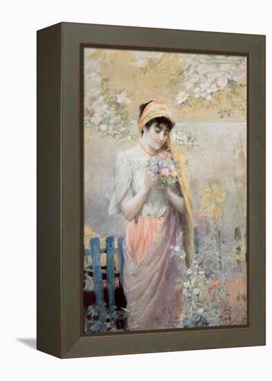 Study of a Girl with a Bouquet of Flowers in a Garden-Robert Fowler-Framed Premier Image Canvas