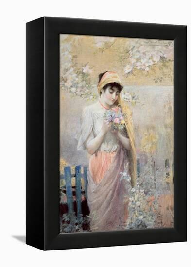 Study of a Girl with a Bouquet of Flowers in a Garden-Robert Fowler-Framed Premier Image Canvas