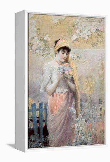 Study of a Girl with a Bouquet of Flowers in a Garden-Robert Fowler-Framed Premier Image Canvas