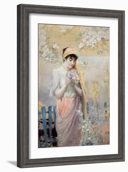 Study of a Girl with a Bouquet of Flowers in a Garden-Robert Fowler-Framed Giclee Print