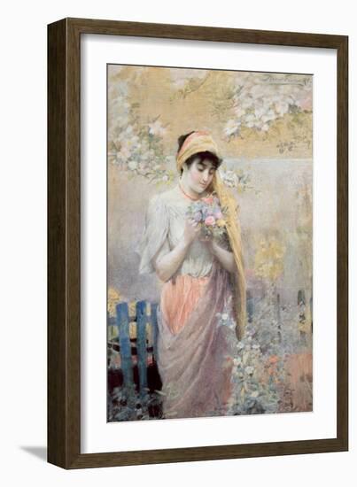 Study of a Girl with a Bouquet of Flowers in a Garden-Robert Fowler-Framed Giclee Print