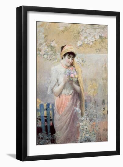 Study of a Girl with a Bouquet of Flowers in a Garden-Robert Fowler-Framed Giclee Print