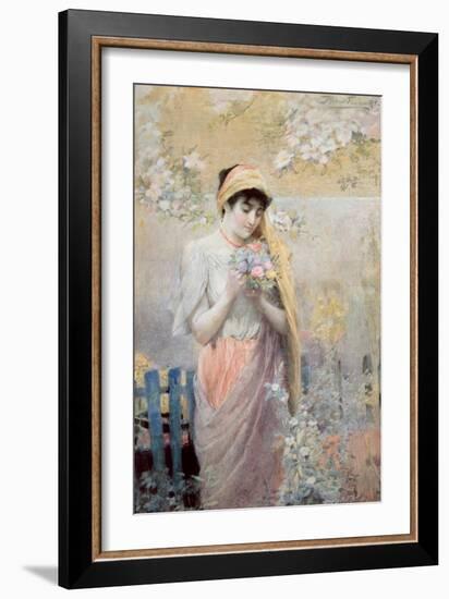 Study of a Girl with a Bouquet of Flowers in a Garden-Robert Fowler-Framed Giclee Print