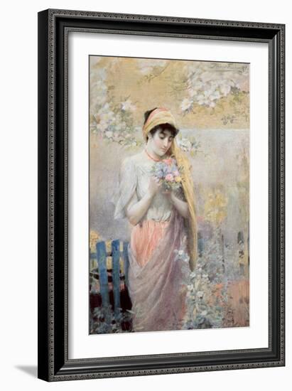 Study of a Girl with a Bouquet of Flowers in a Garden-Robert Fowler-Framed Giclee Print