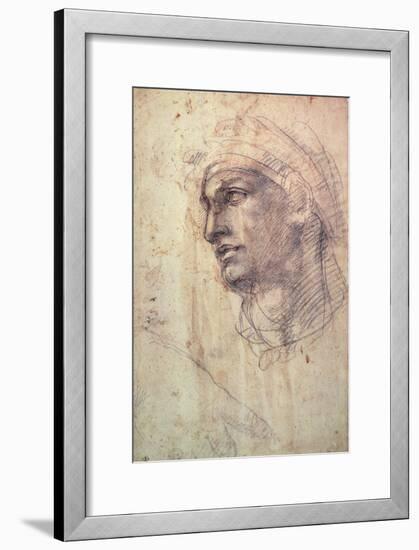 Study of a Head (Charcoal) Inv.1895/9/15/498 (W.1)-Michelangelo Buonarroti-Framed Giclee Print