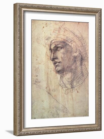 Study of a Head (Charcoal) Inv.1895/9/15/498 (W.1)-Michelangelo Buonarroti-Framed Giclee Print