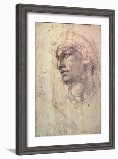 Study of a Head (Charcoal) Inv.1895/9/15/498 (W.1)-Michelangelo Buonarroti-Framed Giclee Print