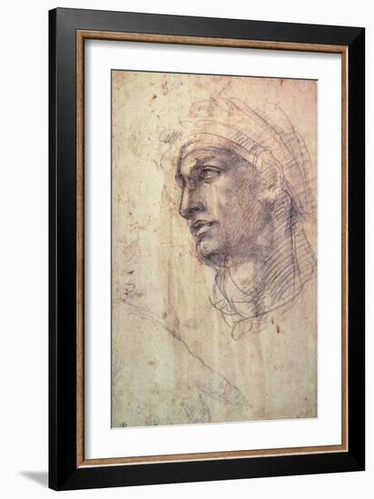 Study of a Head (Charcoal) Inv.1895/9/15/498 (W.1)-Michelangelo Buonarroti-Framed Giclee Print