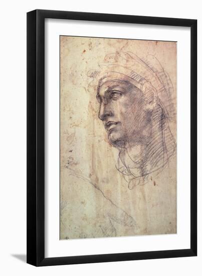 Study of a Head (Charcoal) Inv.1895/9/15/498 (W.1)-Michelangelo Buonarroti-Framed Giclee Print