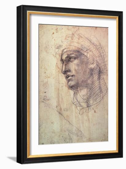 Study of a Head (Charcoal) Inv.1895/9/15/498 (W.1)-Michelangelo Buonarroti-Framed Giclee Print