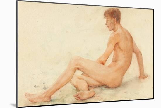 Study of a Male Nude, Seated, Turning Away to the right (W/C on Paper)-Henry Scott Tuke-Mounted Giclee Print