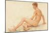 Study of a Male Nude, Seated, Turning Away to the right (W/C on Paper)-Henry Scott Tuke-Mounted Giclee Print