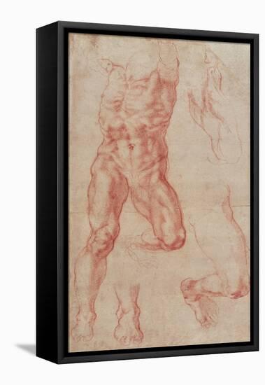 Study of a Male Nude, Stretching Upwards-Michelangelo Buonarroti-Framed Premier Image Canvas