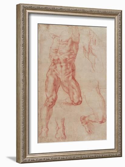 Study of a Male Nude, Stretching Upwards-Michelangelo Buonarroti-Framed Giclee Print