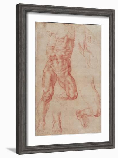 Study of a Male Nude, Stretching Upwards-Michelangelo Buonarroti-Framed Giclee Print