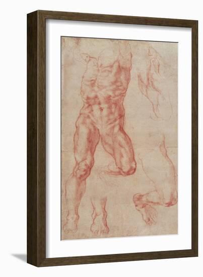 Study of a Male Nude, Stretching Upwards-Michelangelo Buonarroti-Framed Giclee Print